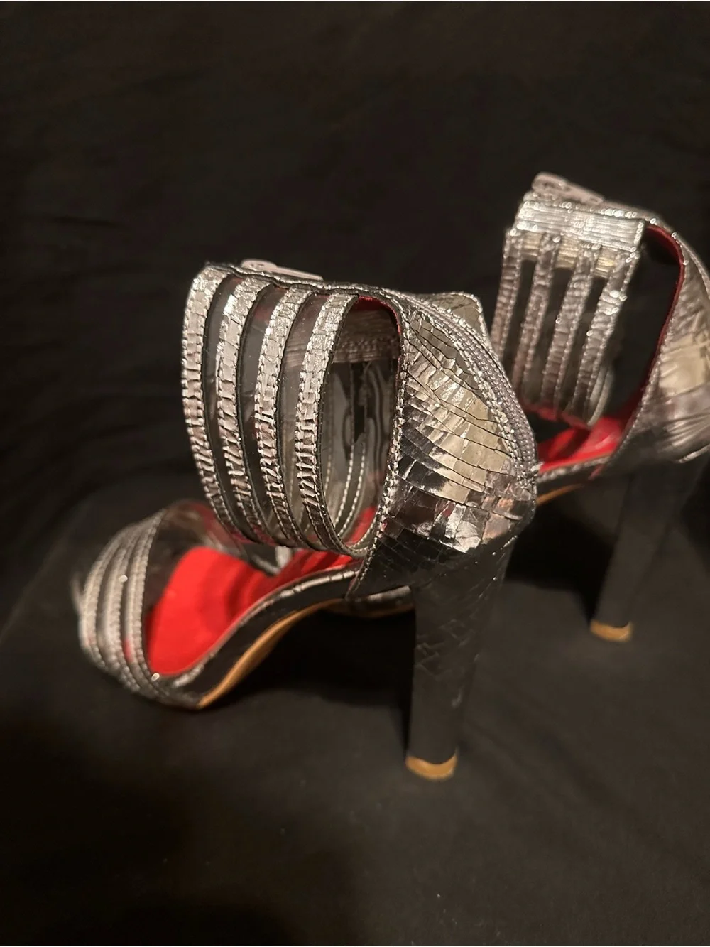 Jeffrey Campbell Silver Metallic Strappy Ankle-Heel Sandals